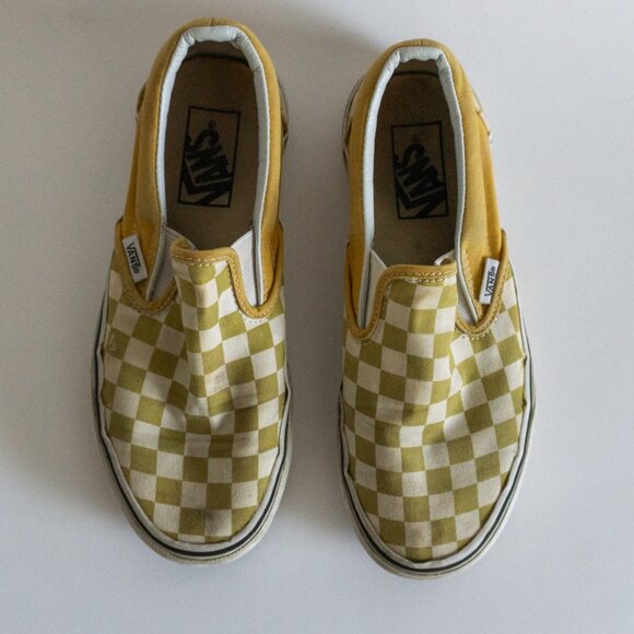 White Yellow checkerboard women’s Vans sz 6.5, men’s 5.0 Loafer Slip on sneakers - Picture 3 of 6